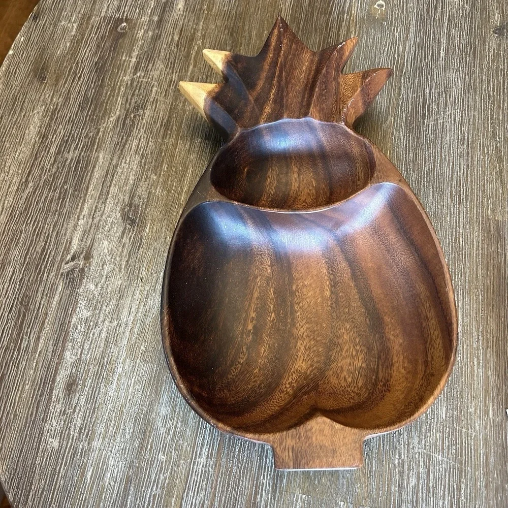 Vintage Kamani Wood Pineapple Divided Serving Tray Philippines 15